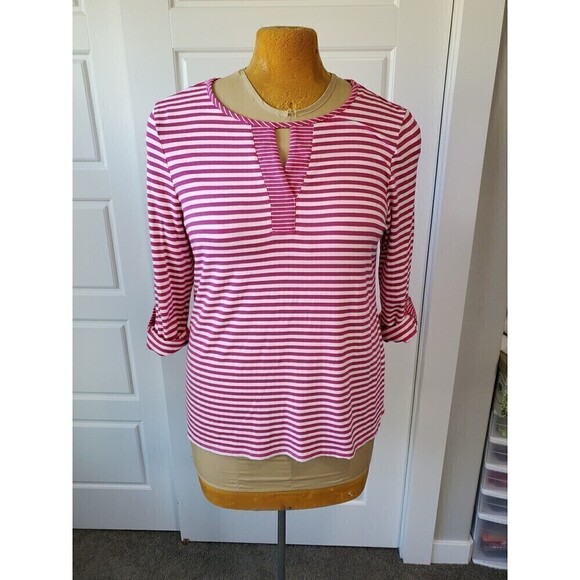 CHICO'S LOT TWO LONG SLEEVE PULLOVER TOP HOT PINK & BEIGE SIZE 2 LARGE - Picture 3 of 12